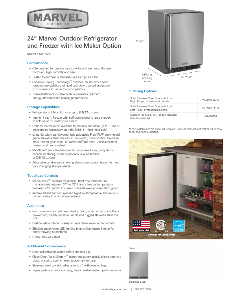 Page 1 de la notice Manuel utilisateur Marvel Outdoor MO24RF2L