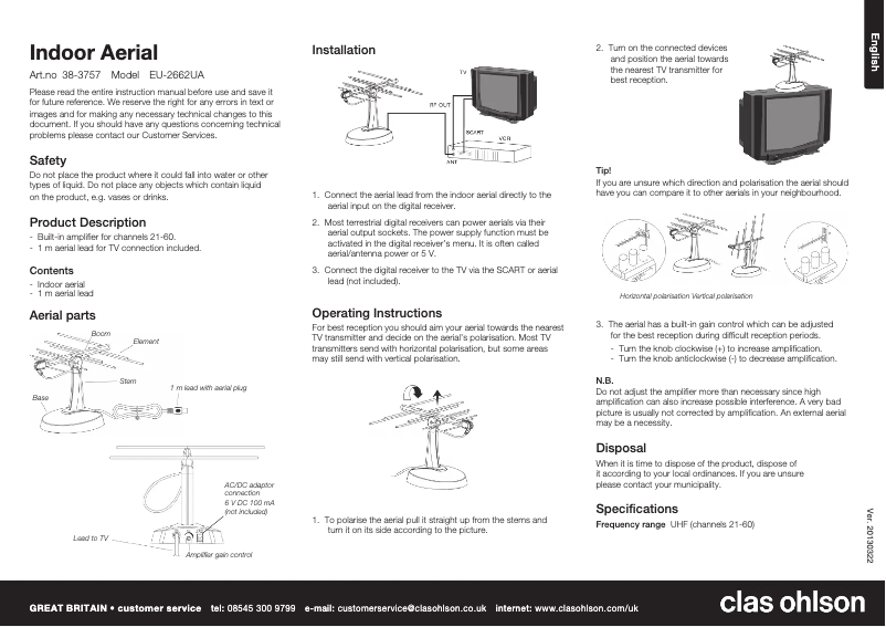 Page 1 de la notice Manuel utilisateur Clas Ohlson EU-2662UA