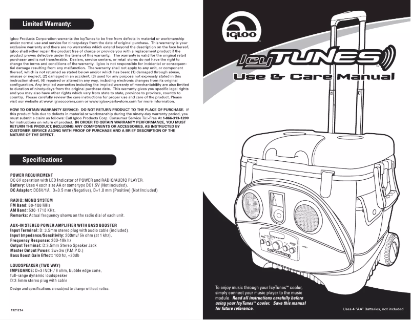 Page 1 de la notice Manuel utilisateur Igloo IcyTunes