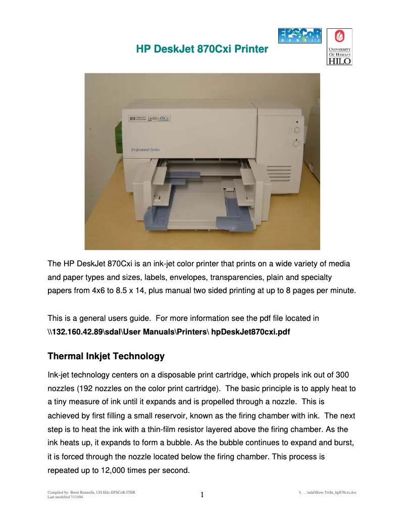 Imagen de la primera página del manual del dispositivo DeskJet 870Cxi