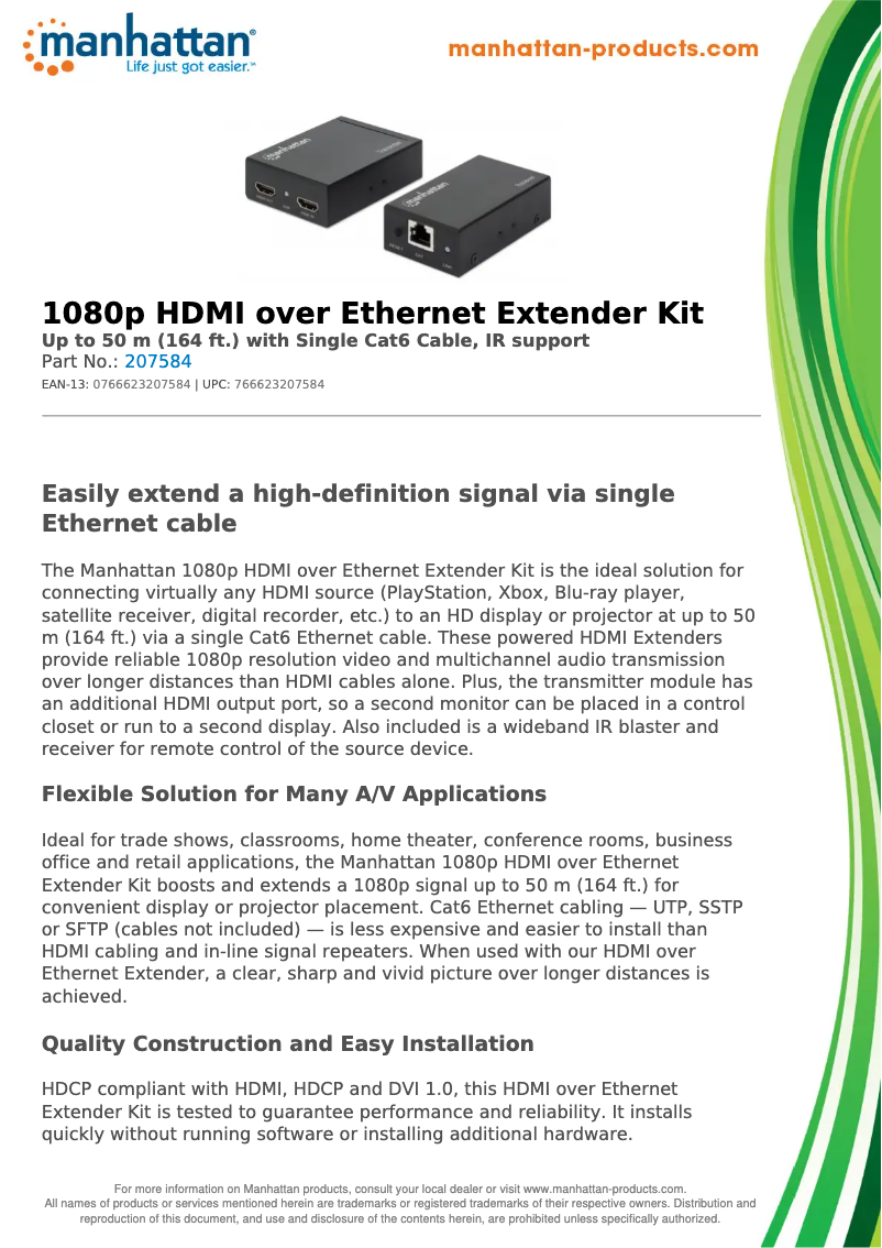 Page 1 de la notice Fiche technique Manhattan 207584