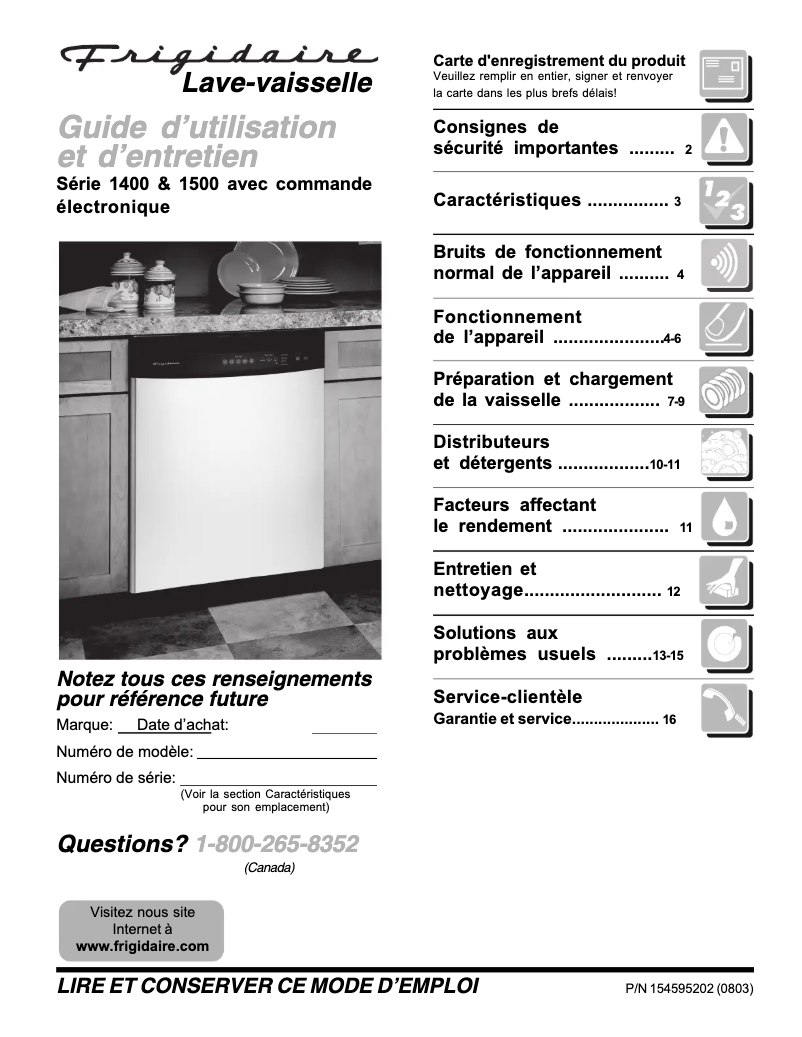 Page n°1 - Manuel utilisateur Frigidaire FDB1100RHC