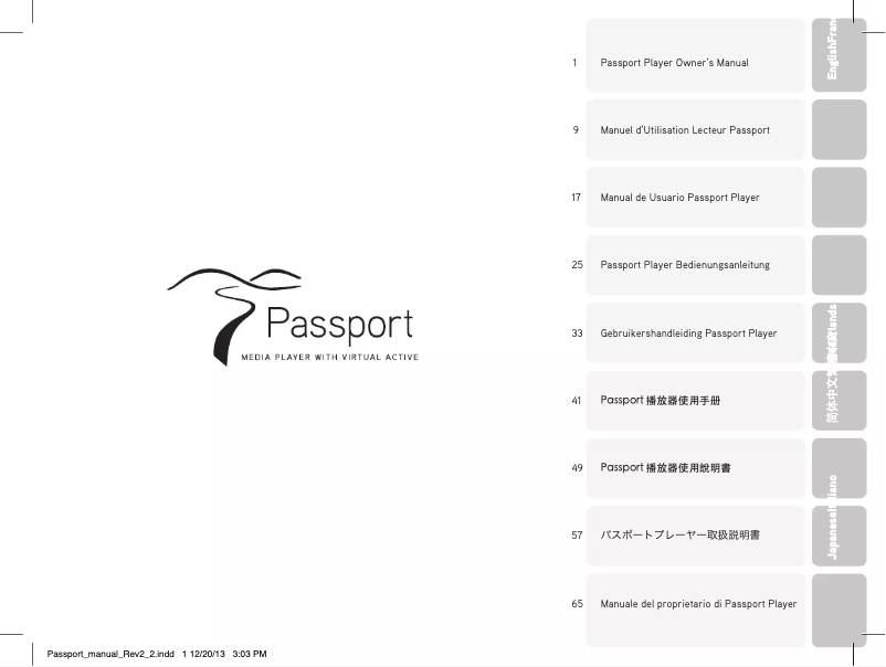 Page n°1 - Manuel utilisateur Horizon Fitness Passport Player