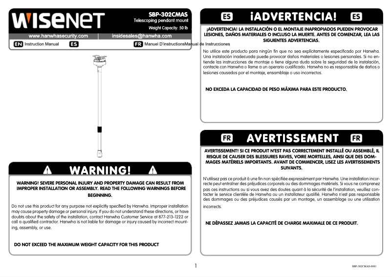 Page n°1 - Manuel utilisateur Hanwha SBP-302CMAS