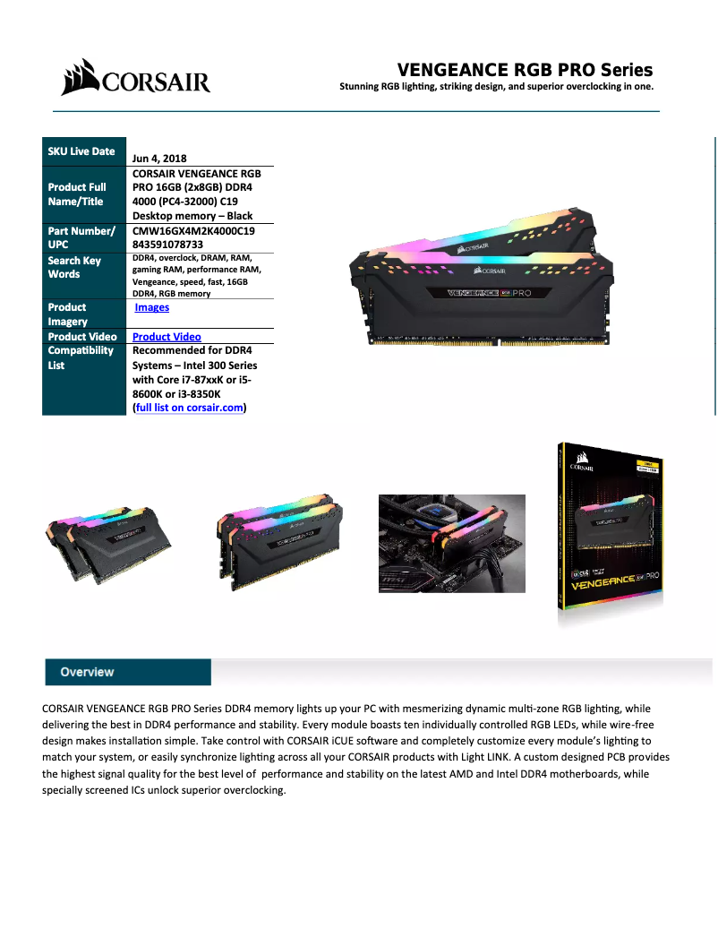 Page n°1 - Manuel utilisateur Corsair Vengeance RGB Pro