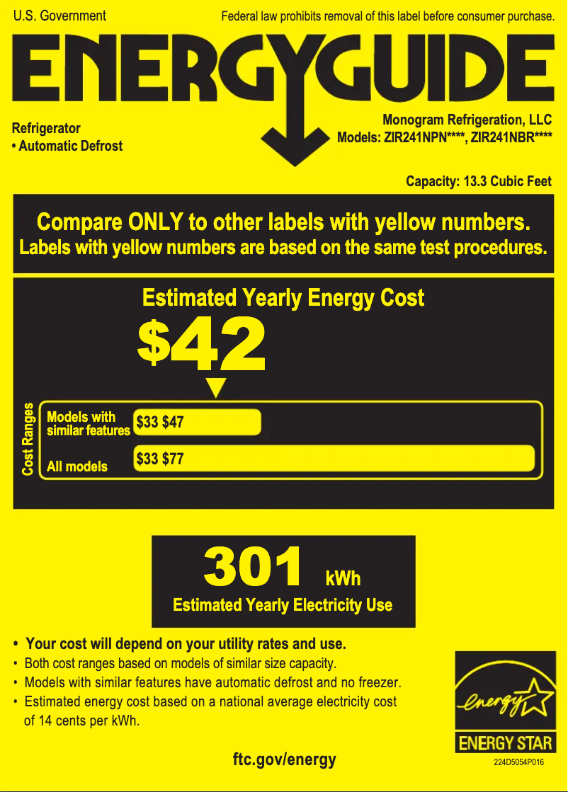Page n°1 - Label énergétique Monogram ZIR241NBRII