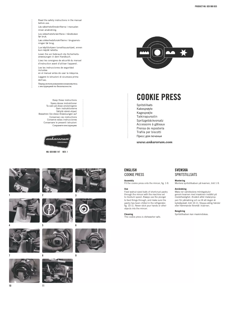 Page n°1 - Manuel utilisateur Ankarsrum Cookie Press