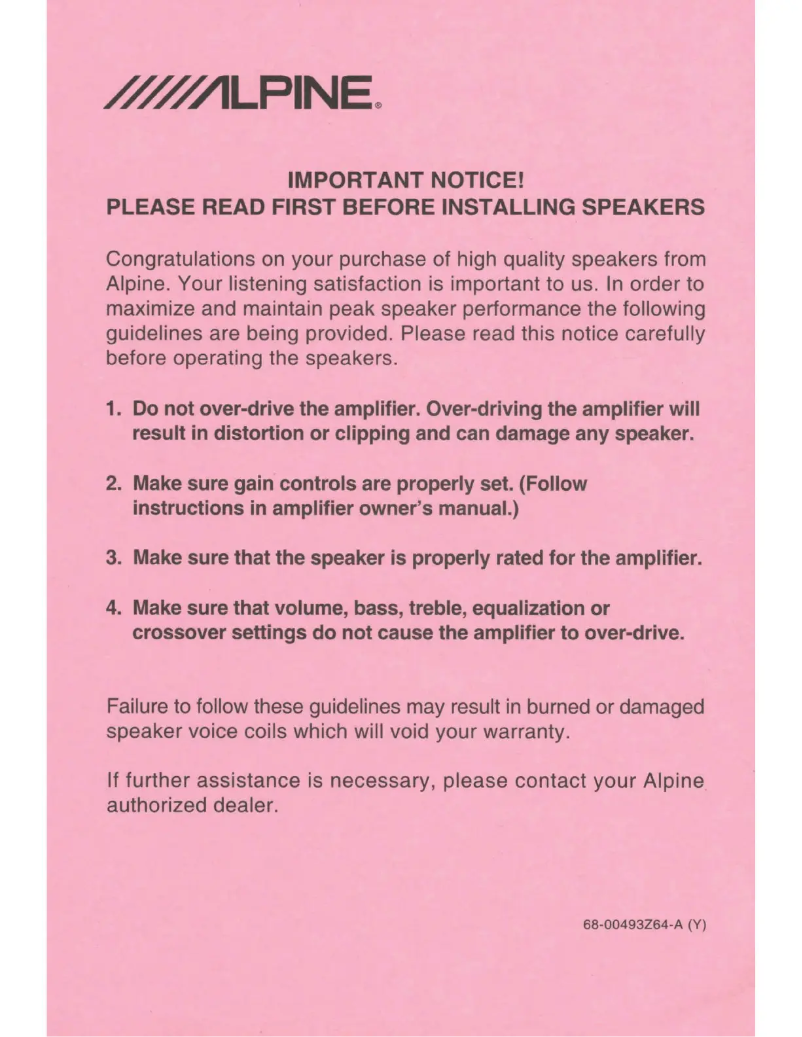 Page n°1 - Manuel utilisateur Alpine S2-S50