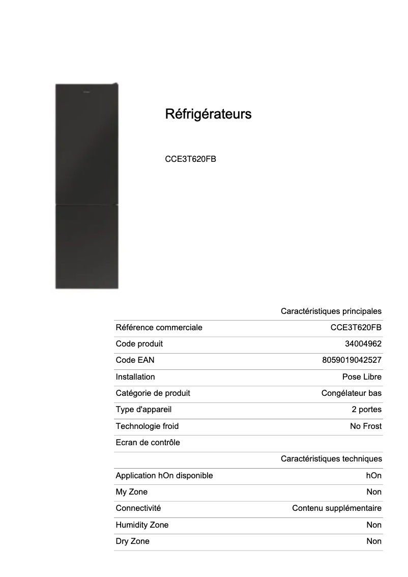 Image de la première page du manuel de l'appareil CCE3T620FB