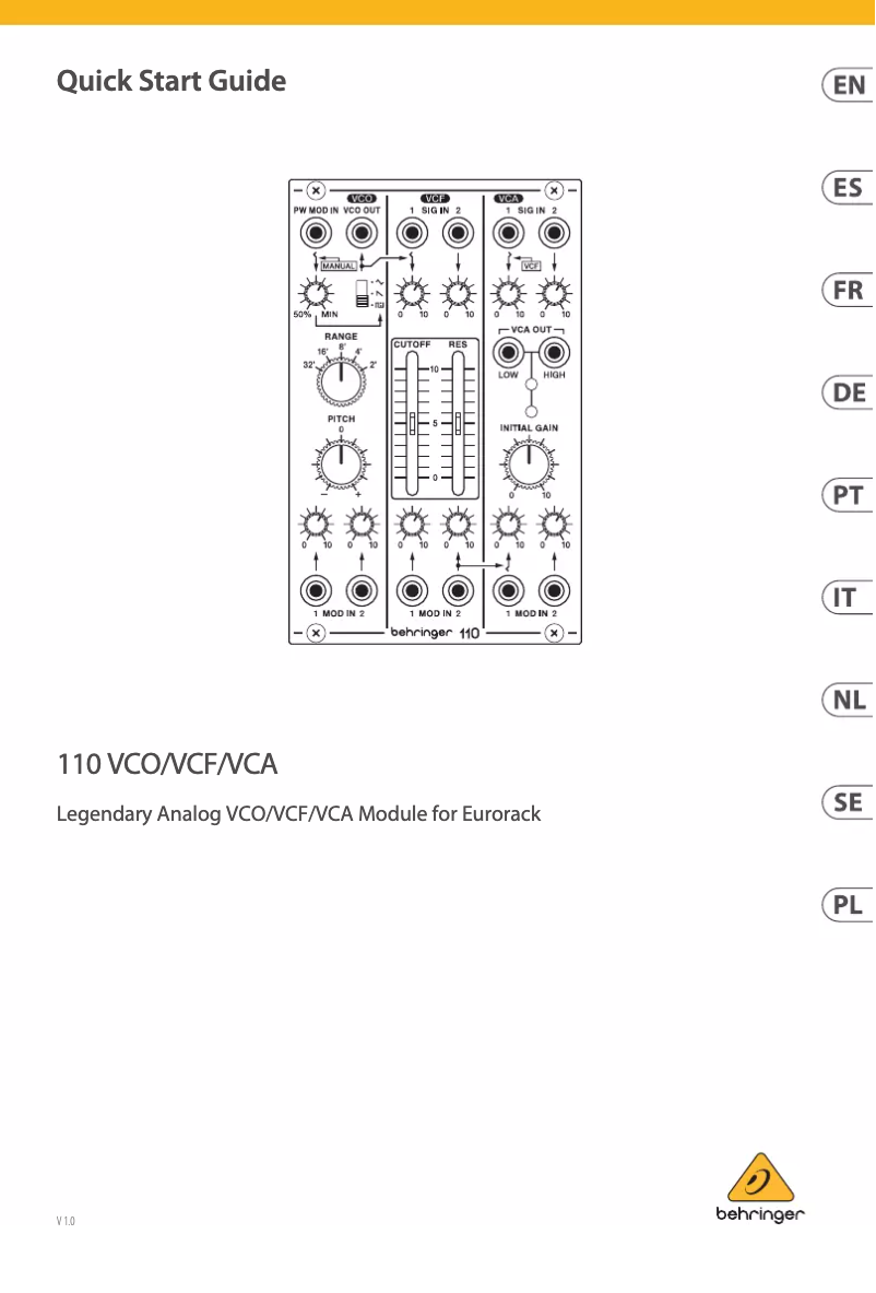 Page 1 de la notice Guide de démarrage rapide Behringer 110 VCO/VCF/VCA