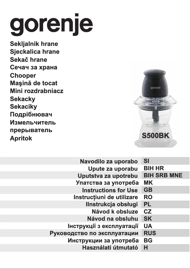 Page n°1 - Manuel utilisateur Gorenje S500BK