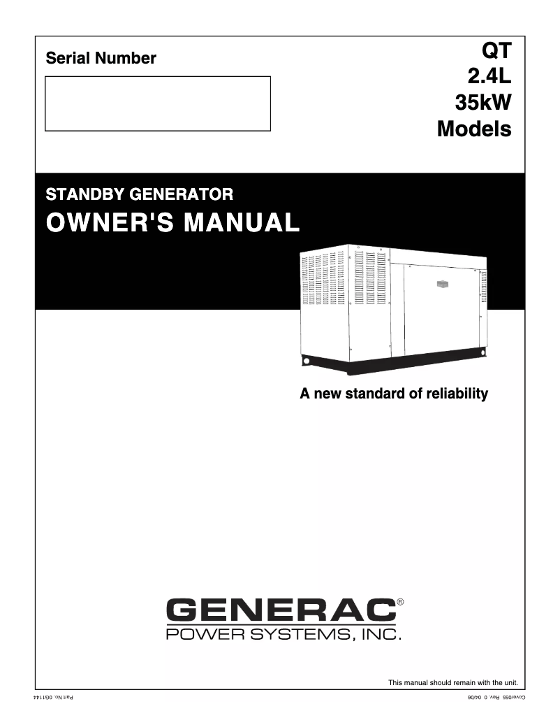 Page n°1 - Manuel utilisateur Generac QT03524GVAN