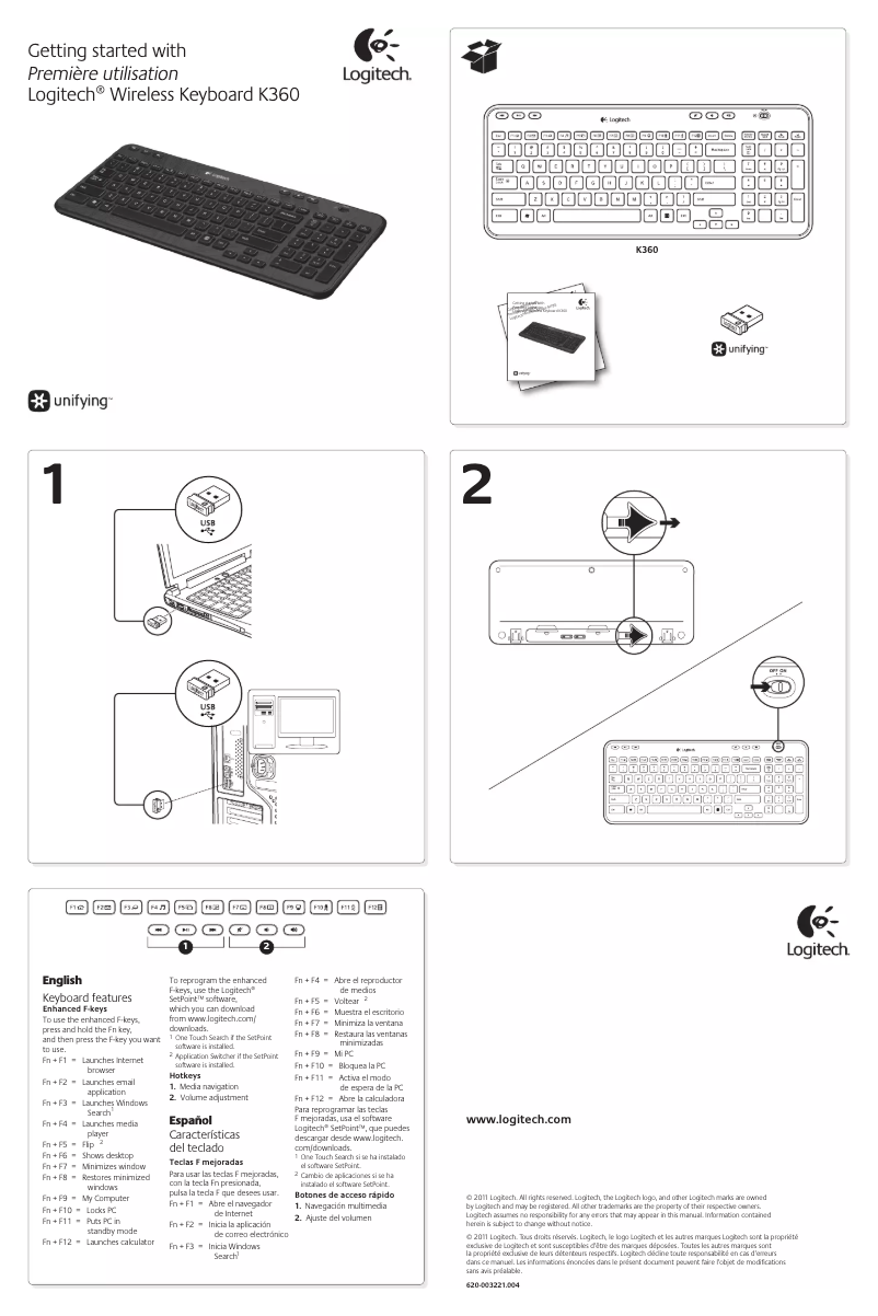 Página 1 del manual Manual de usuario Logitech Wireless Keyboard K360