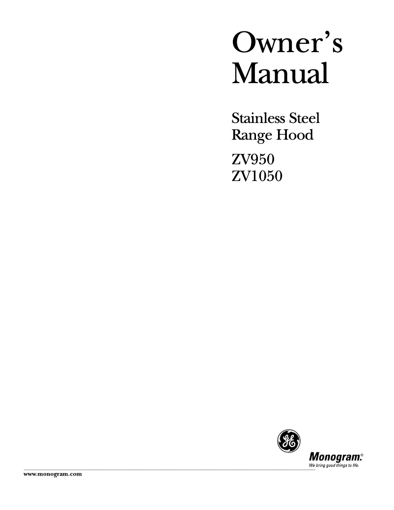 Page n°1 - Manuel utilisateur Monogram ZV1050SFSS