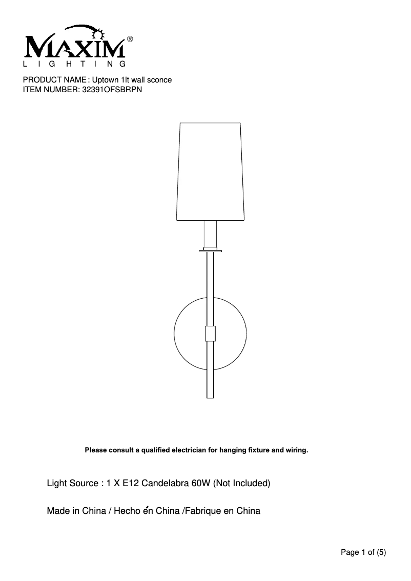 Image de la première page du manuel de l'appareil Uptown 32391OFSBRPN