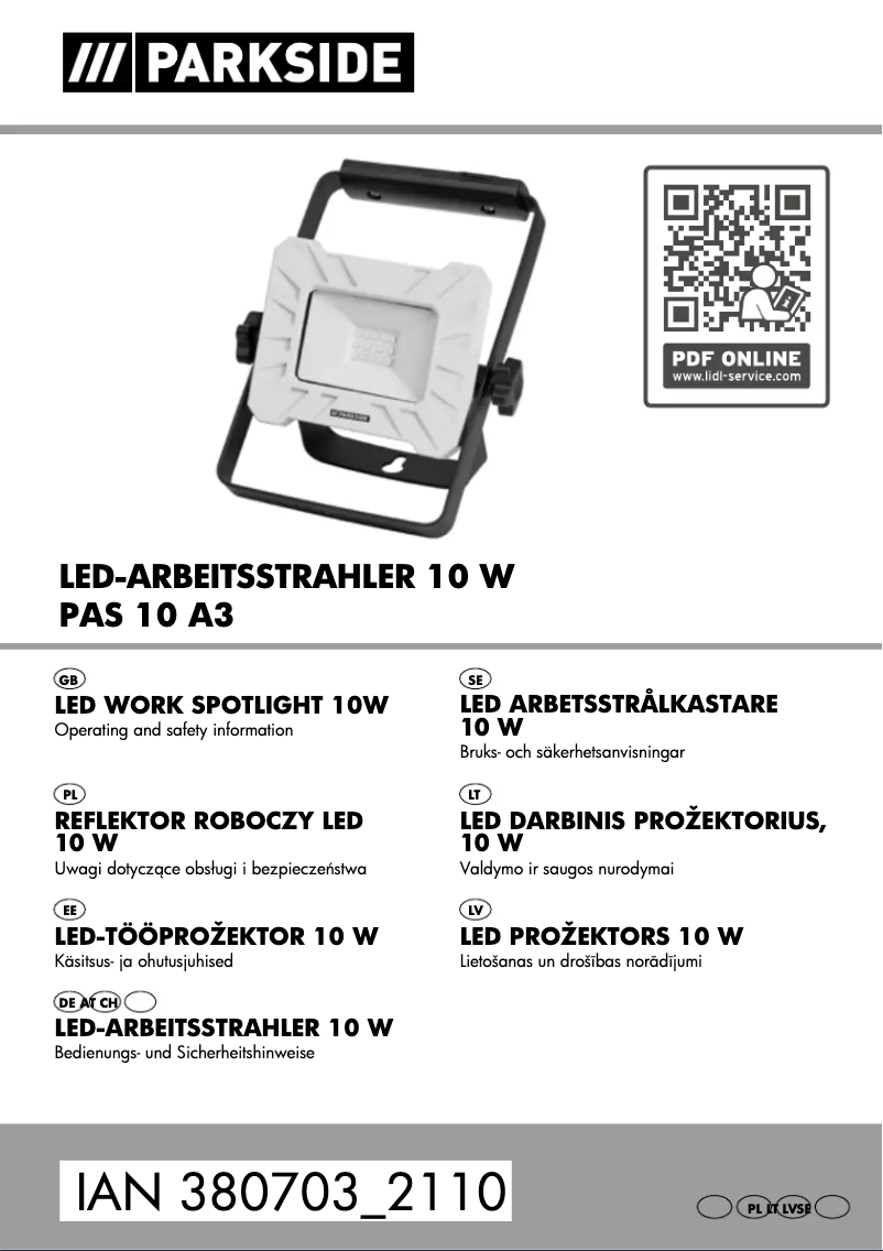 Page 1 de la notice Manuel utilisateur Parkside 1084-AL