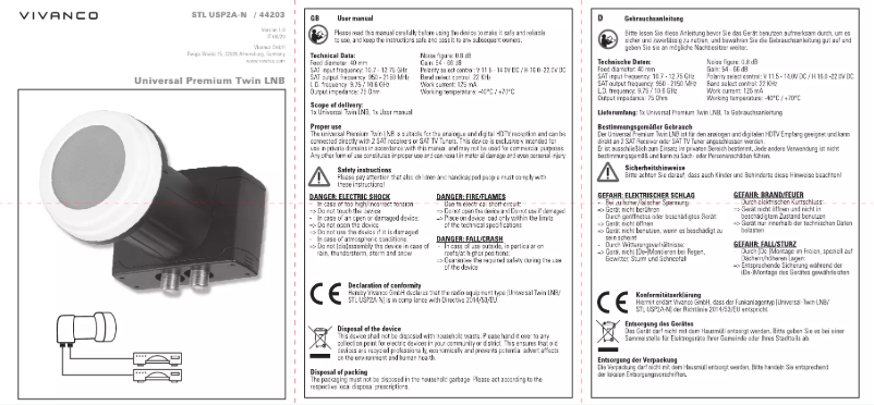 Page 1 de la notice Manuel utilisateur Vivanco STL USP2A-N
