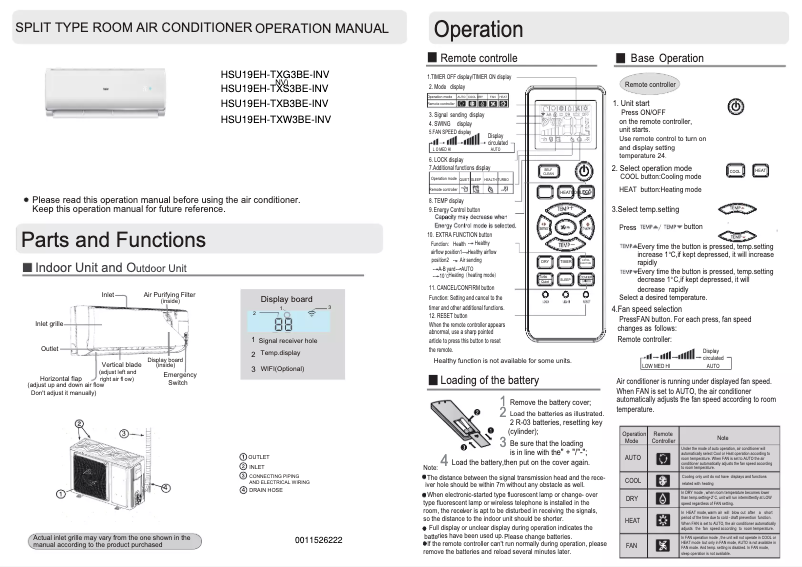 Imagen de la primera página del manual del dispositivo HSU19EH-TXS3BE-INV