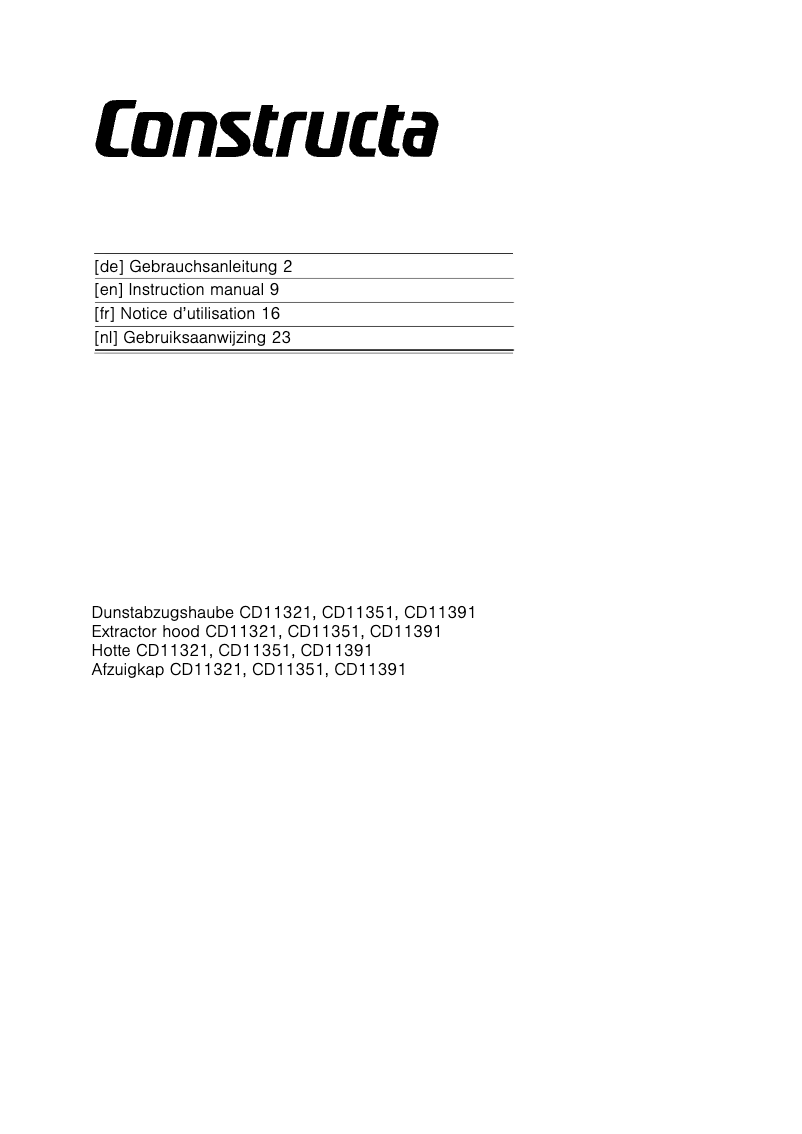 Page n°1 - Manuel d'utilisation et d'entretien Constructa CD11351