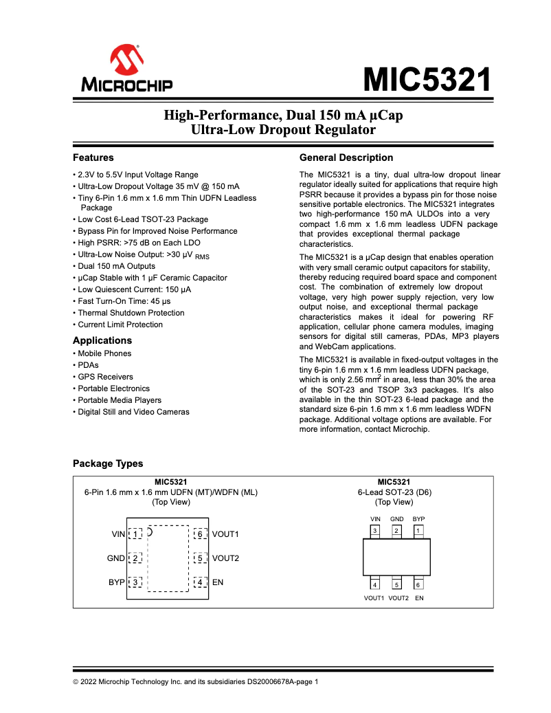 Página 1 del manual Manual de usuario Microchip MIC5321