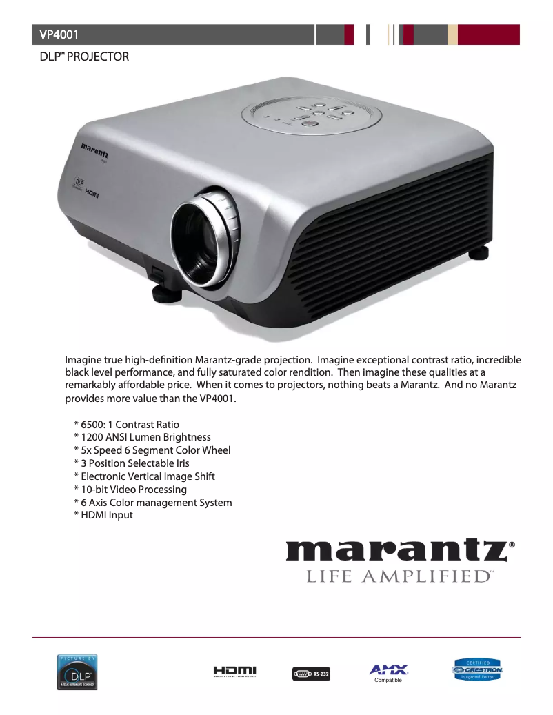 Page n°1 - Fiche technique Marantz VP4001