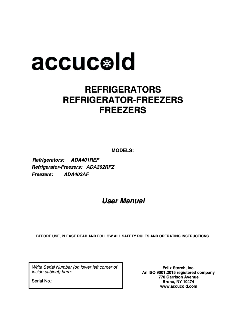 Image de la première page du manuel de l'appareil ADA302RFZTBC