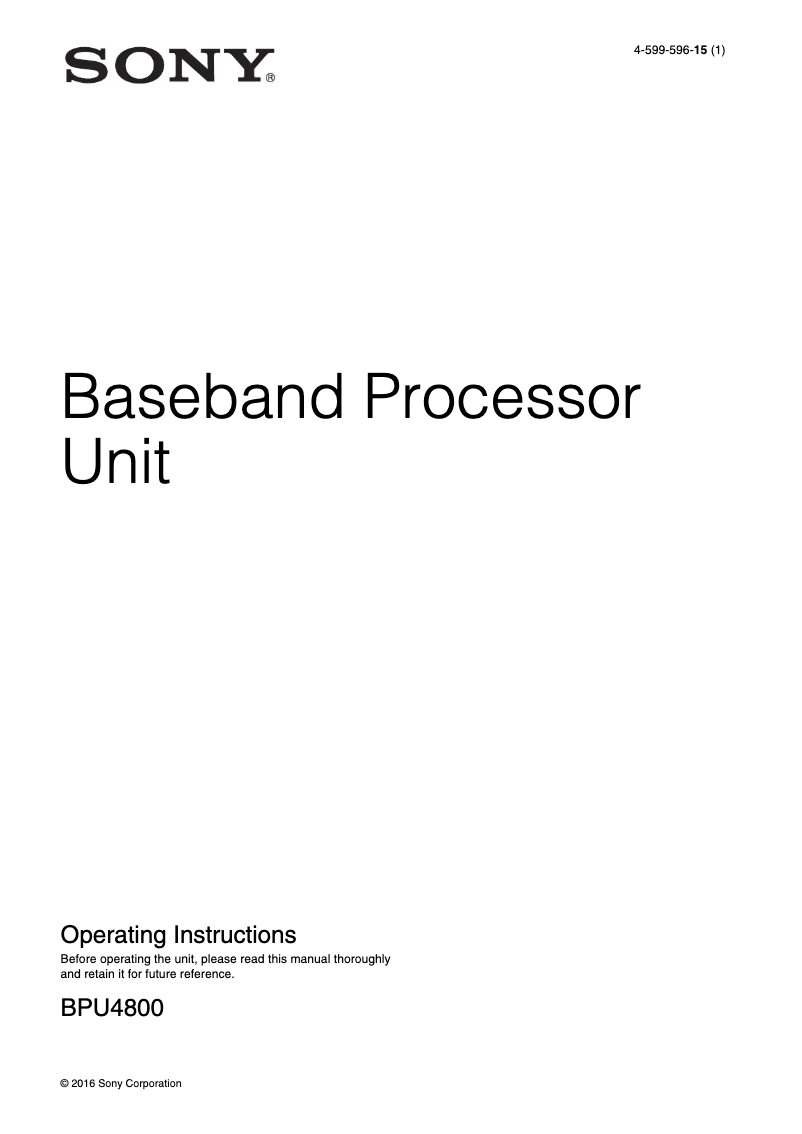 Page n°1 - Manuel utilisateur Sony BPU4800