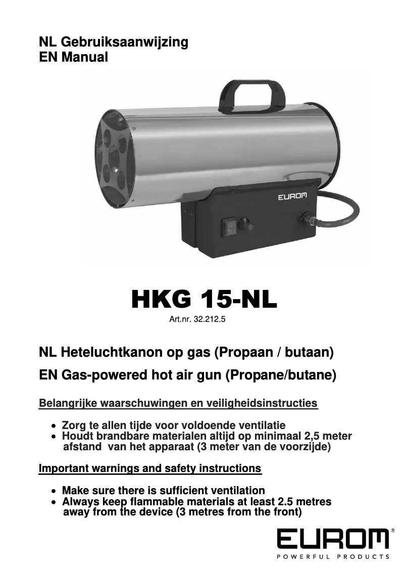 Page 1 de la notice Manuel utilisateur Eurom HKG 15