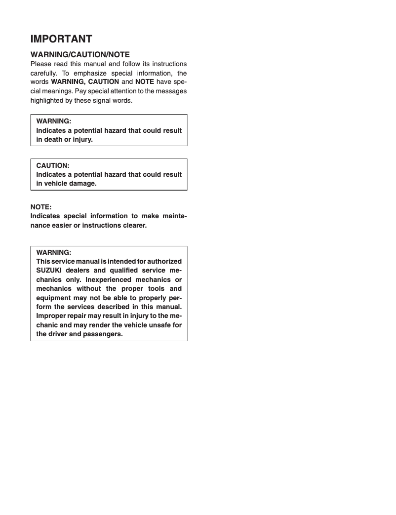 Page 1 de la notice Manuel utilisateur Suzuki Swift (2000)