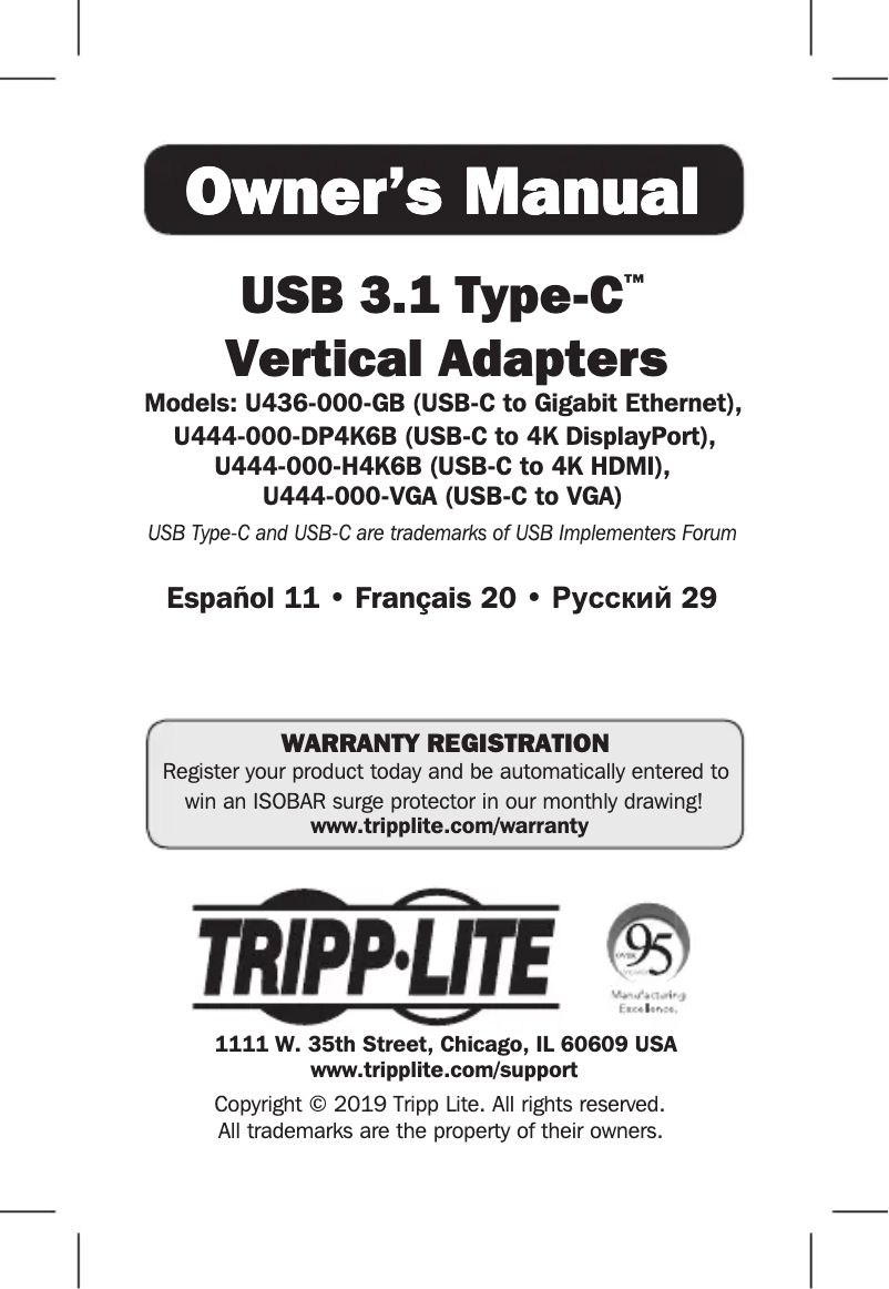 Page 1 de la notice Manuel utilisateur Tripp Lite U444-000-H4K6B