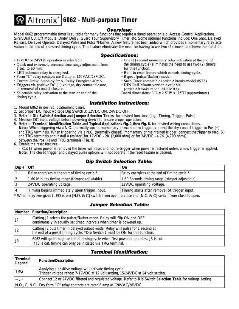 Page n°1 - Manuel utilisateur Altronix 6062