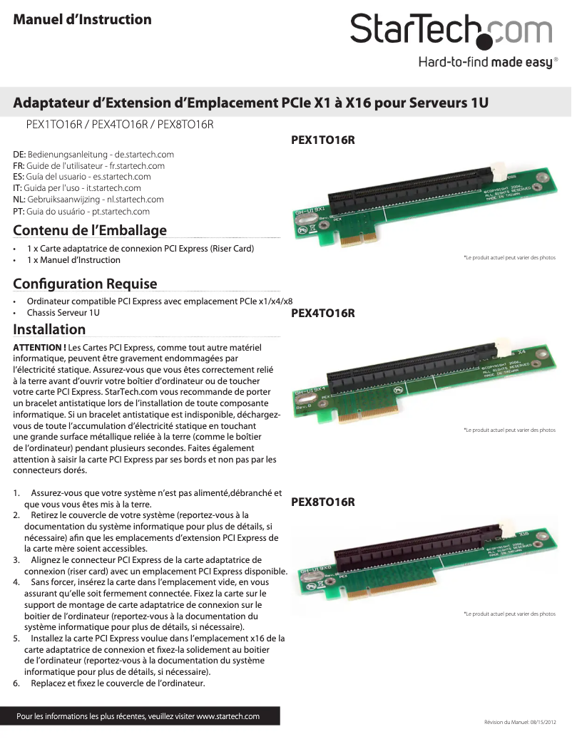 Image de la première page du manuel de l'appareil PEX1TO16R