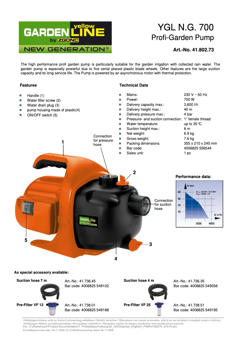 Page n°1 - Manuel utilisateur Yellow Garden Line YGL N.G. 700