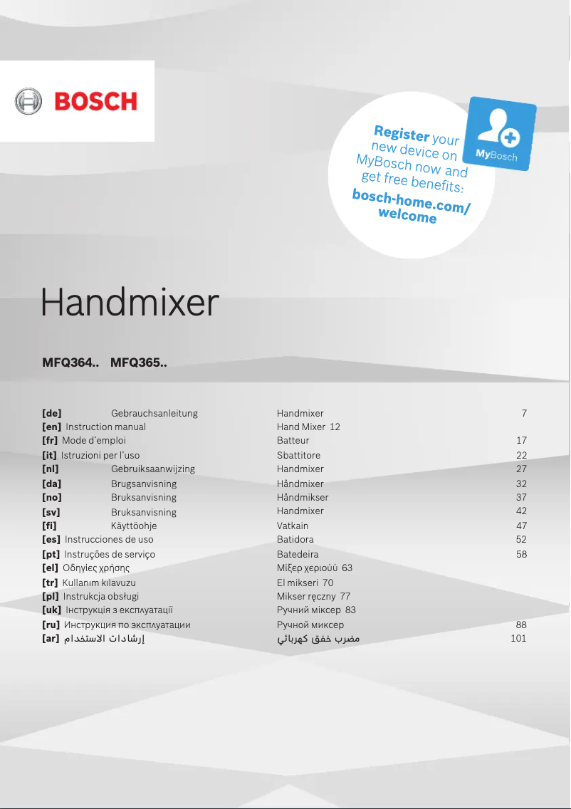 Page 1 de la notice Manuel utilisateur Bosch ErgoMixx MFQ36465