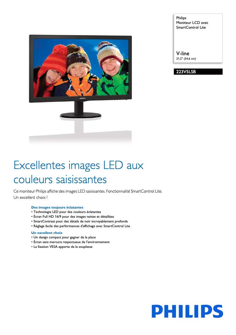 Page n°1 - Fiche technique Philips 223V5LSB