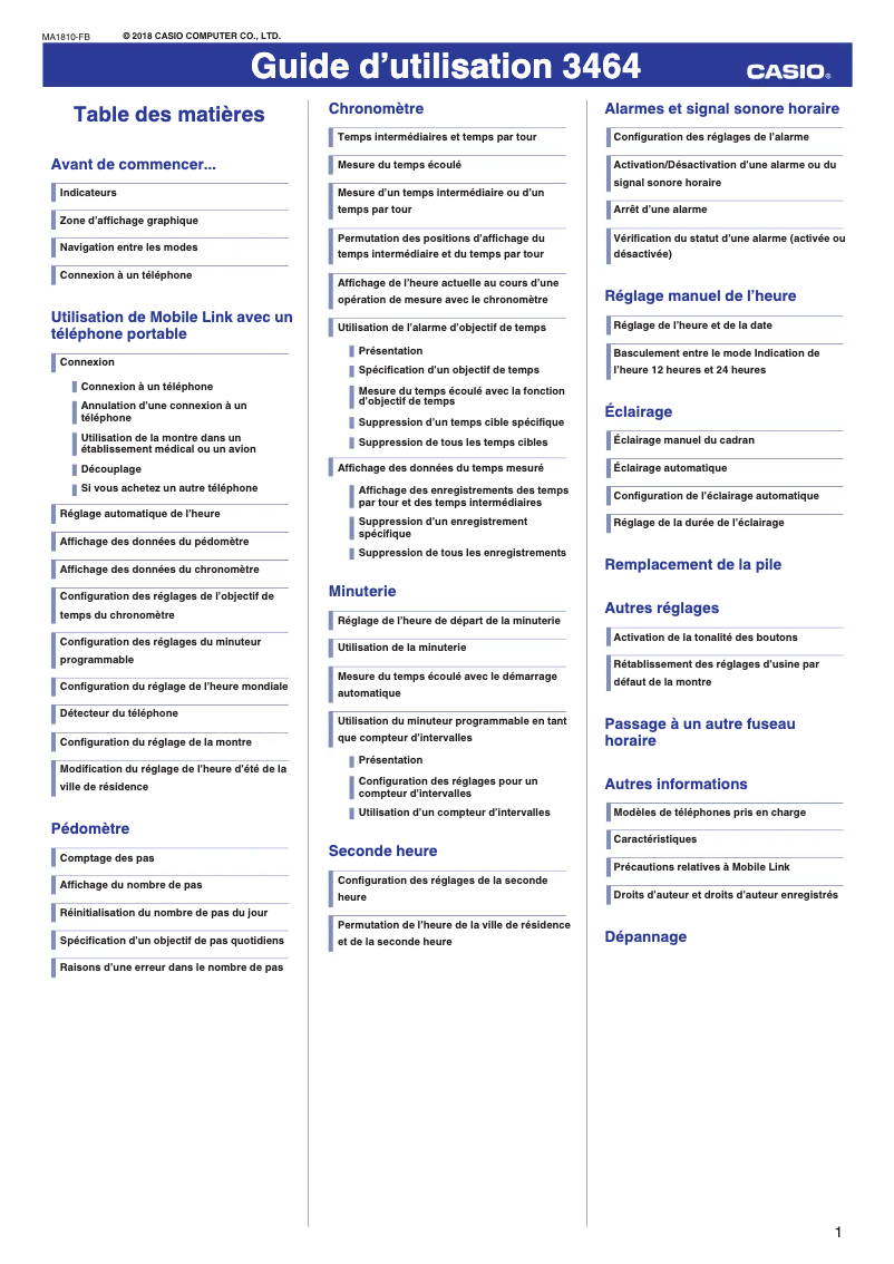 Page 1 de la notice Manuel utilisateur Casio G-Shock GBD-800