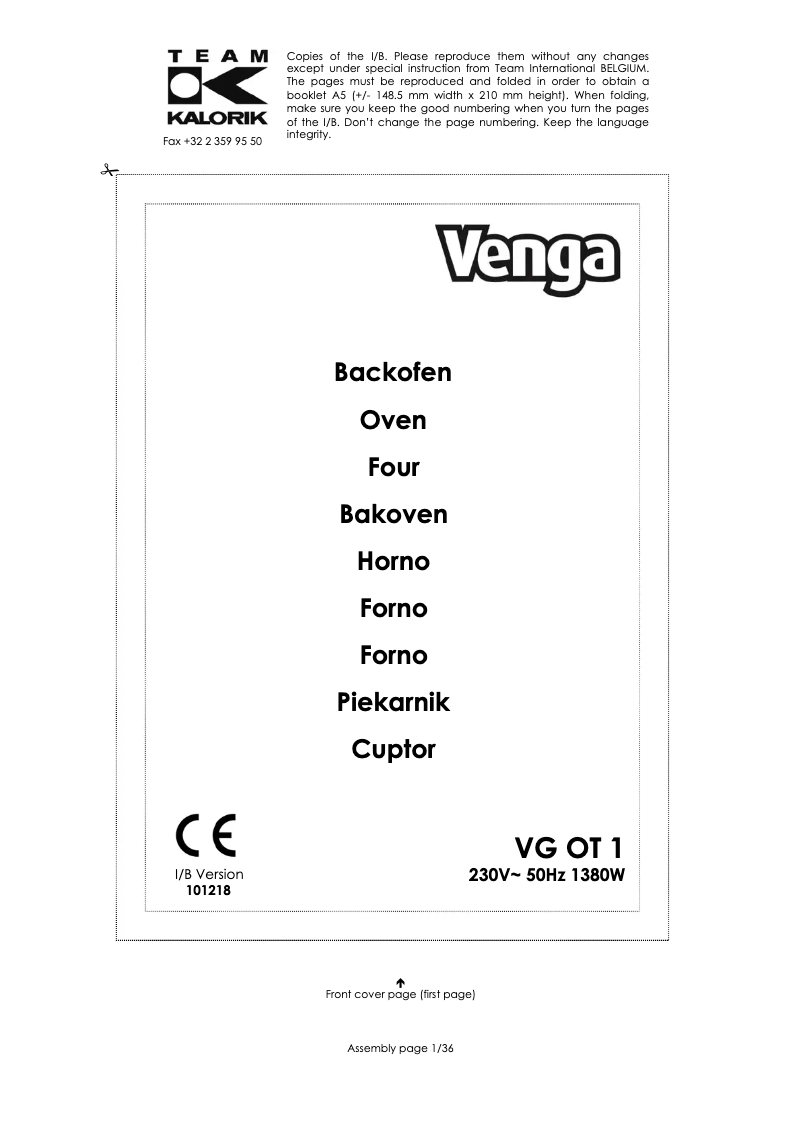 Imagen de la primera página del manual del dispositivo VG OT 1