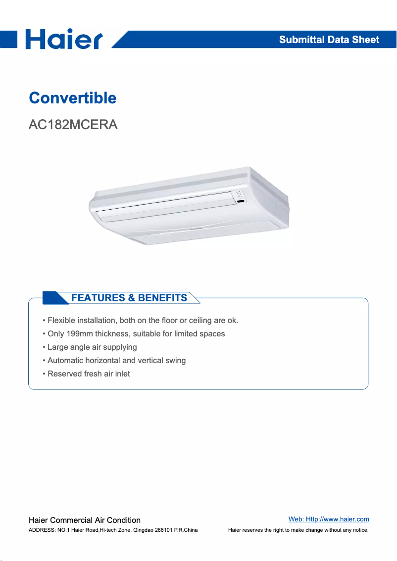 Page 1 de la notice Manuel utilisateur Haier AC182MCERA