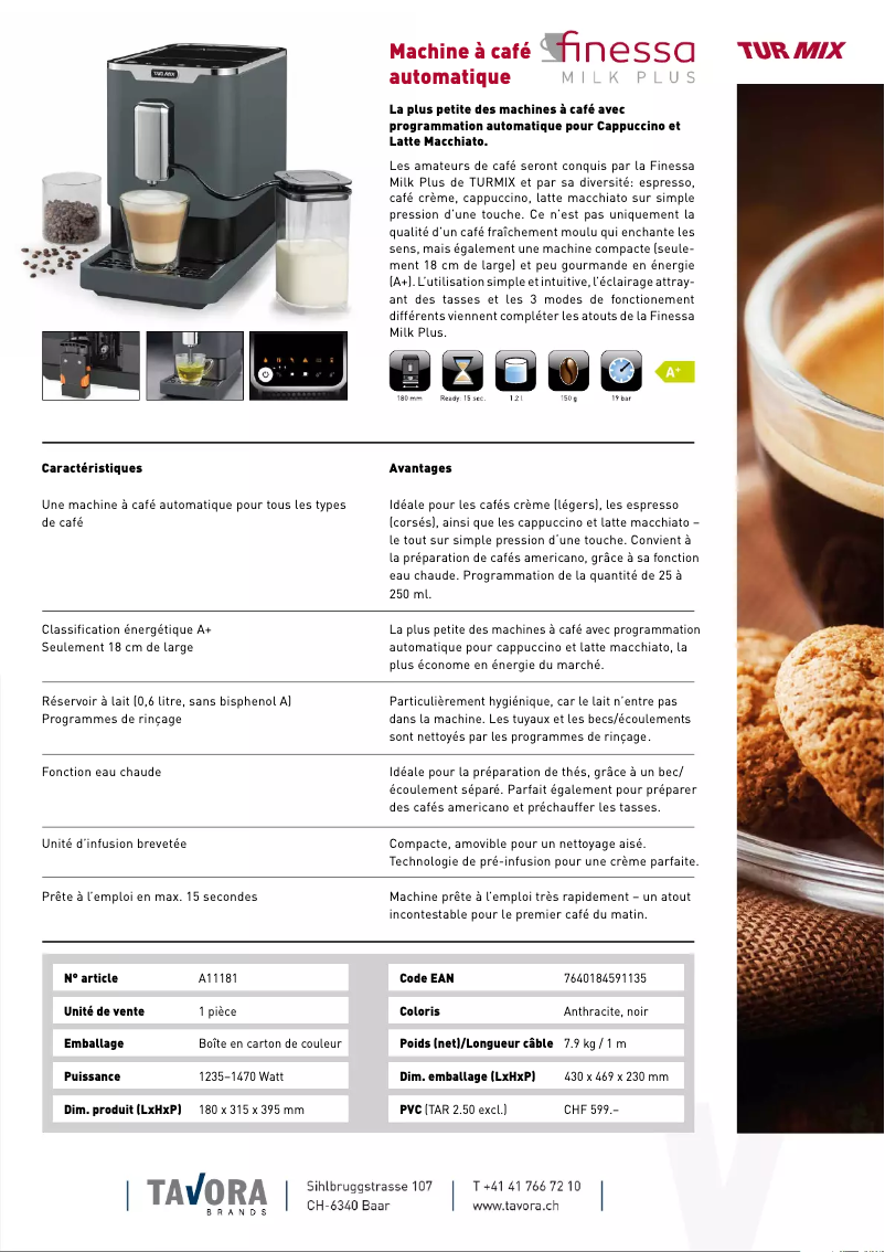 Page 1 de la notice Fiche technique Turmix Finessa Milk