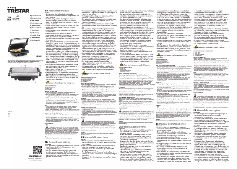 Page 1 de la notice Manuel utilisateur TriStar GR-2899