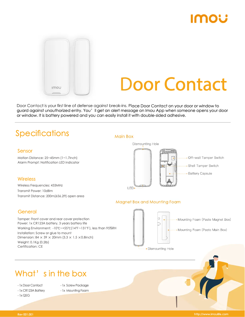 Page 1 de la notice Fiche technique Imou Door Contact