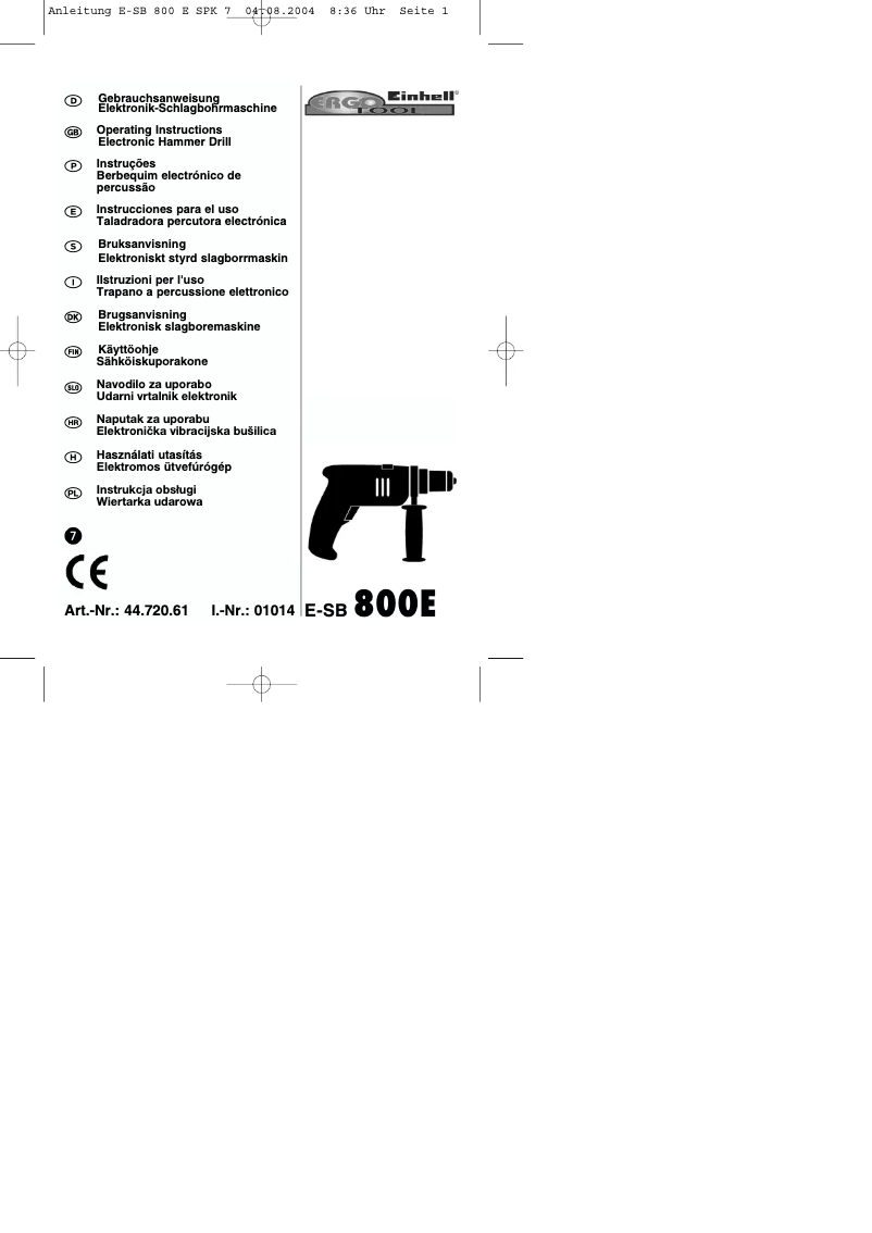 Page n°1 - Manuel utilisateur Einhell E-SB 800 E