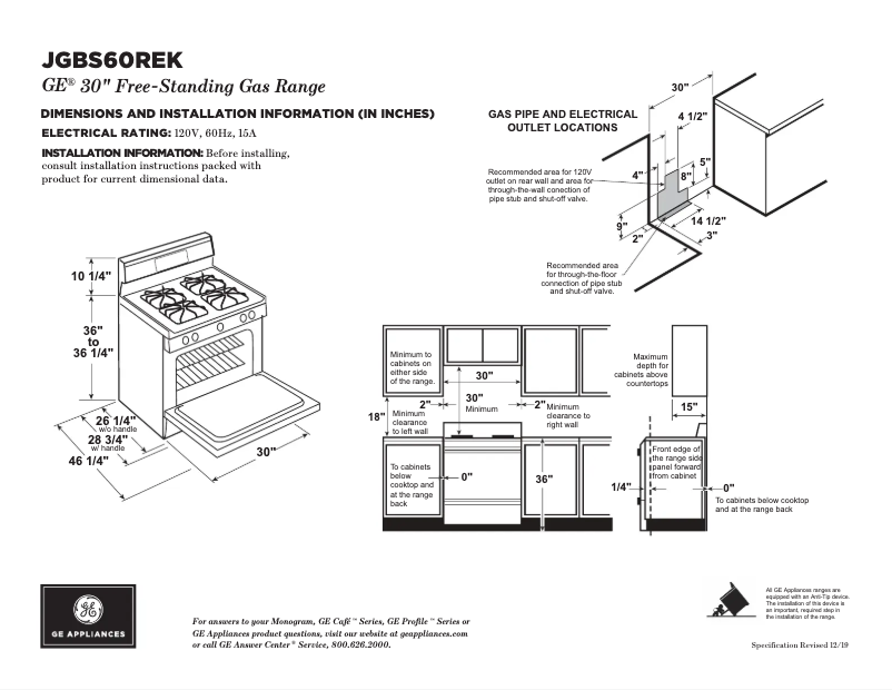 Page n°1 - Fiche technique GE JGBS60REKSS