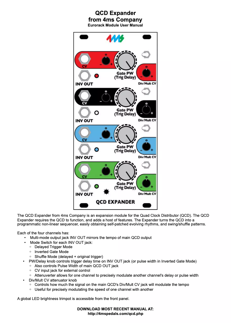 Page n°1 - Manuel utilisateur 4ms QCD Expander