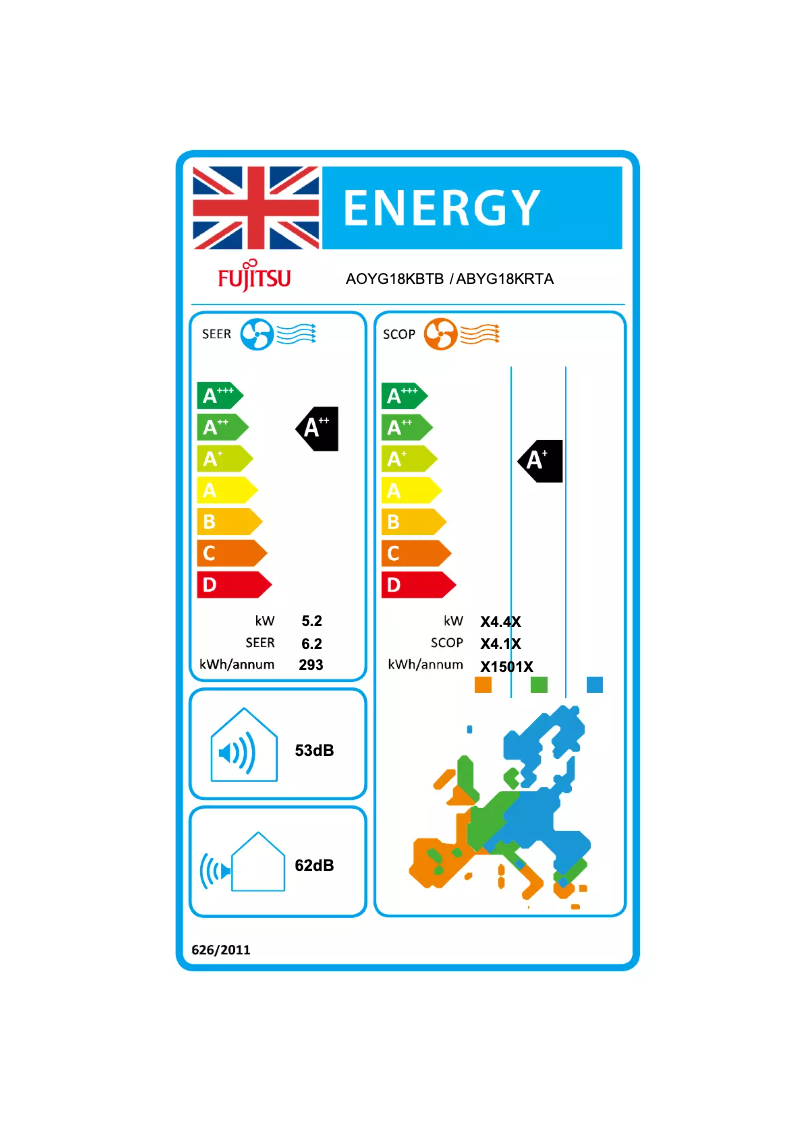 Página 1 del manual Etiqueta energética Fujitsu ABYG18KRTA