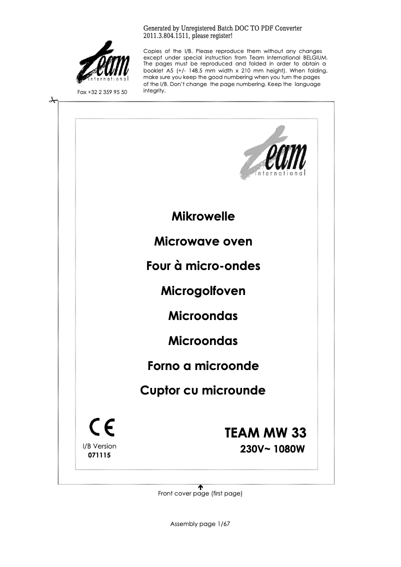 Página 1 del manual Manual de usuario Team MW 33