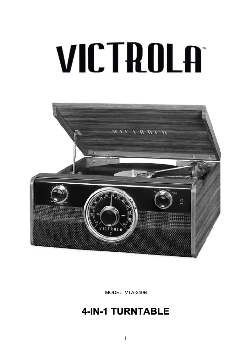 Page 1 de la notice Manuel utilisateur Victrola Metropolitan VTA-240B