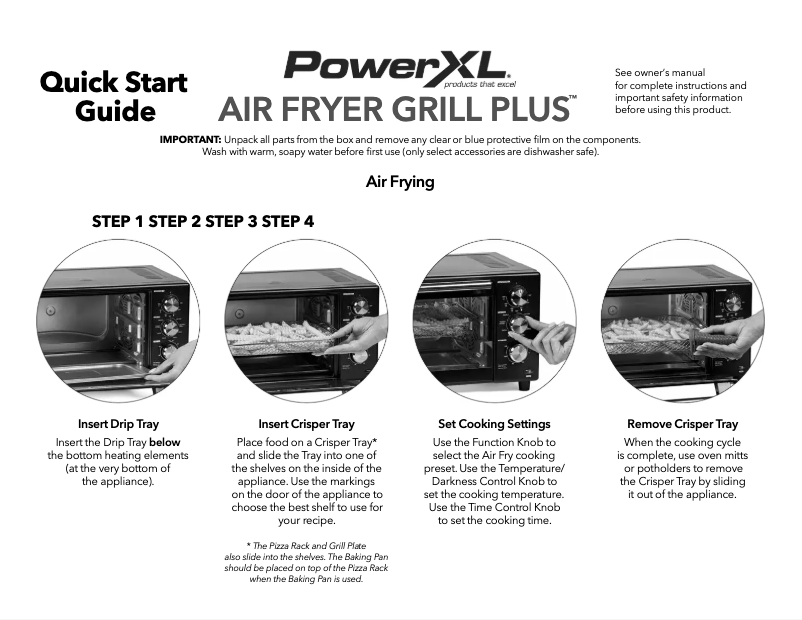 Page 1 de la notice Guide de démarrage rapide PowerXL Air Fryer Grill Plus B-AFO-002G-1