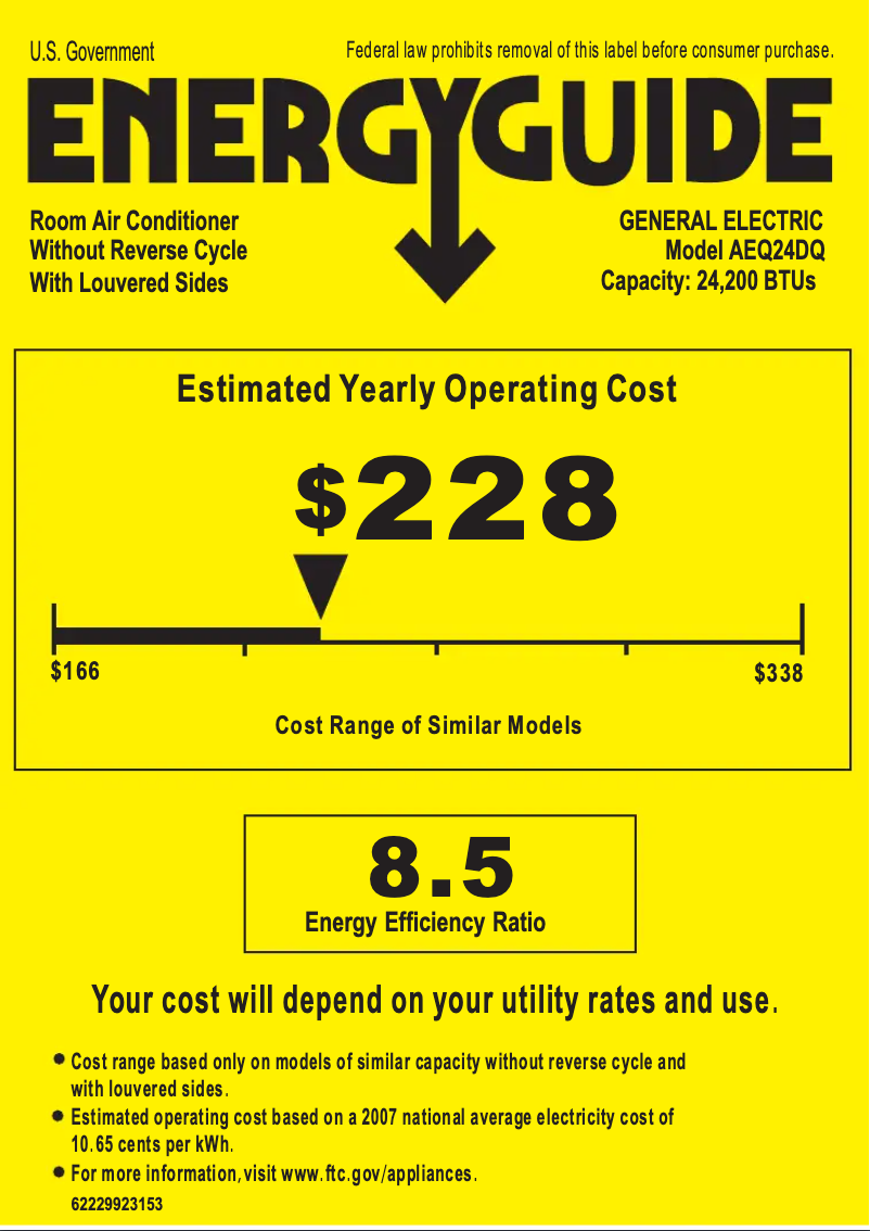 Page 1 de la notice Label énergétique GE AEQ24DQ