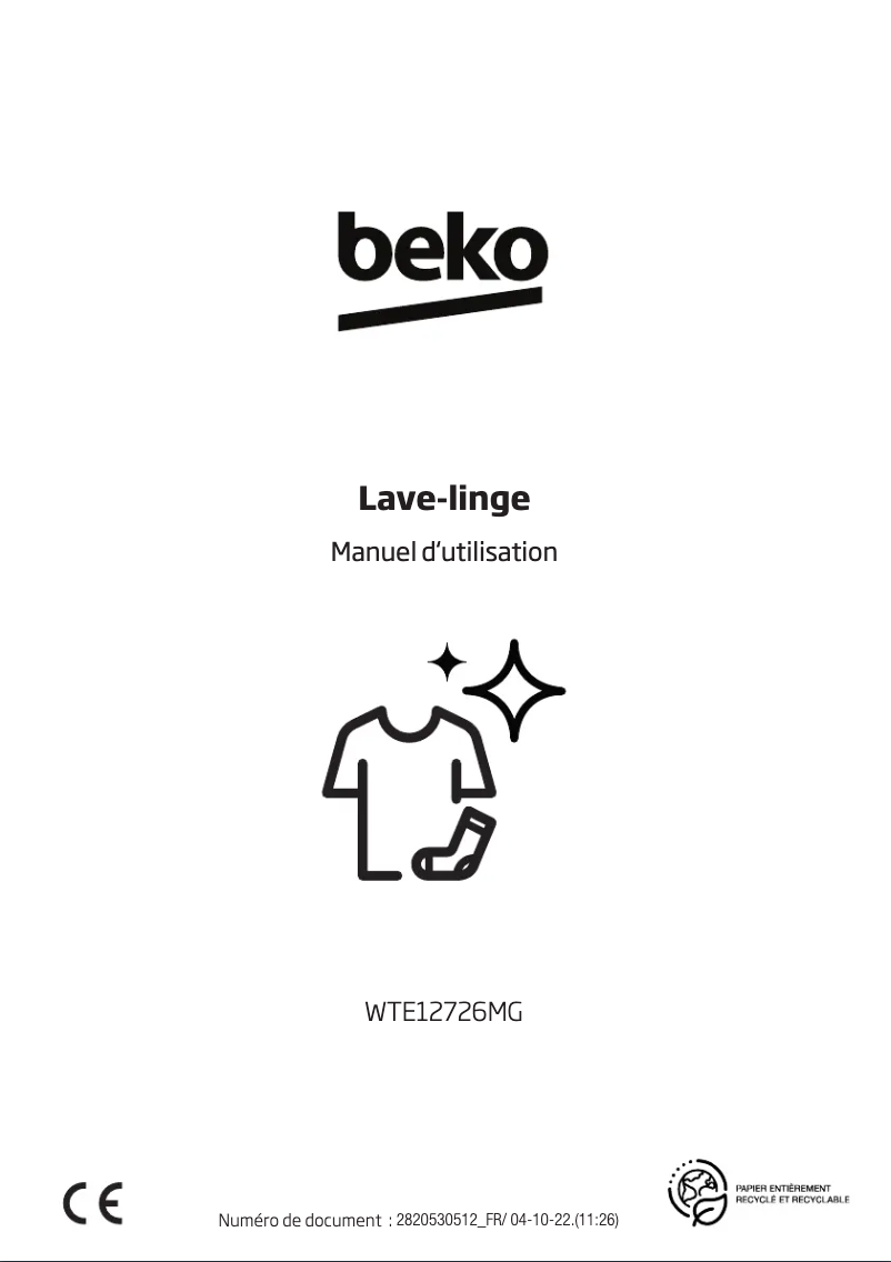 Page 1 de la notice Manuel utilisateur Beko WTE12726MG